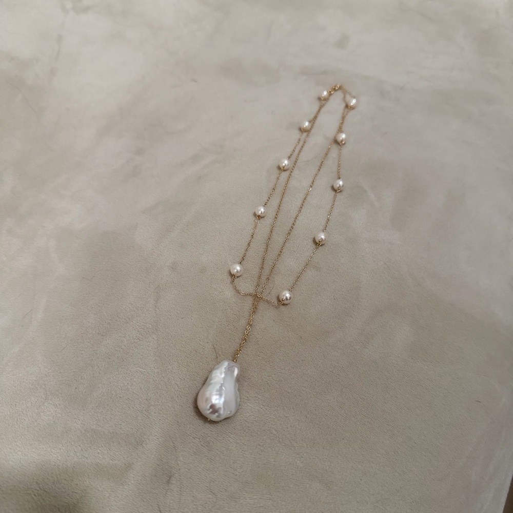 Elegant Baroque Cultured Pearl Yellow Gold Double Layer Necklace